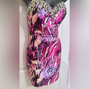 NWT Giosue’ Elegant Strapless rhinestone pleated Multicolor mini Dress